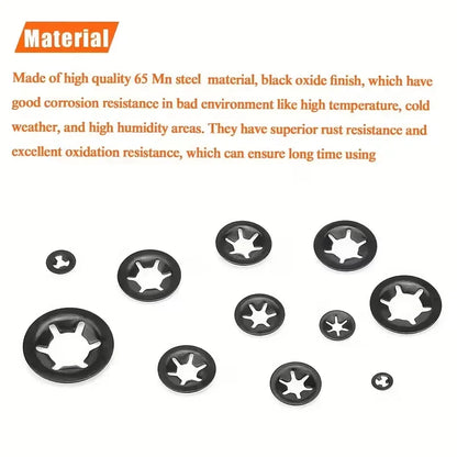 460pcs Internal Tooth Star Lock Washers in 9 Sizes Quick Lock Washers Push Nuts Speed Clamps Fastening Hardware Combination Kit