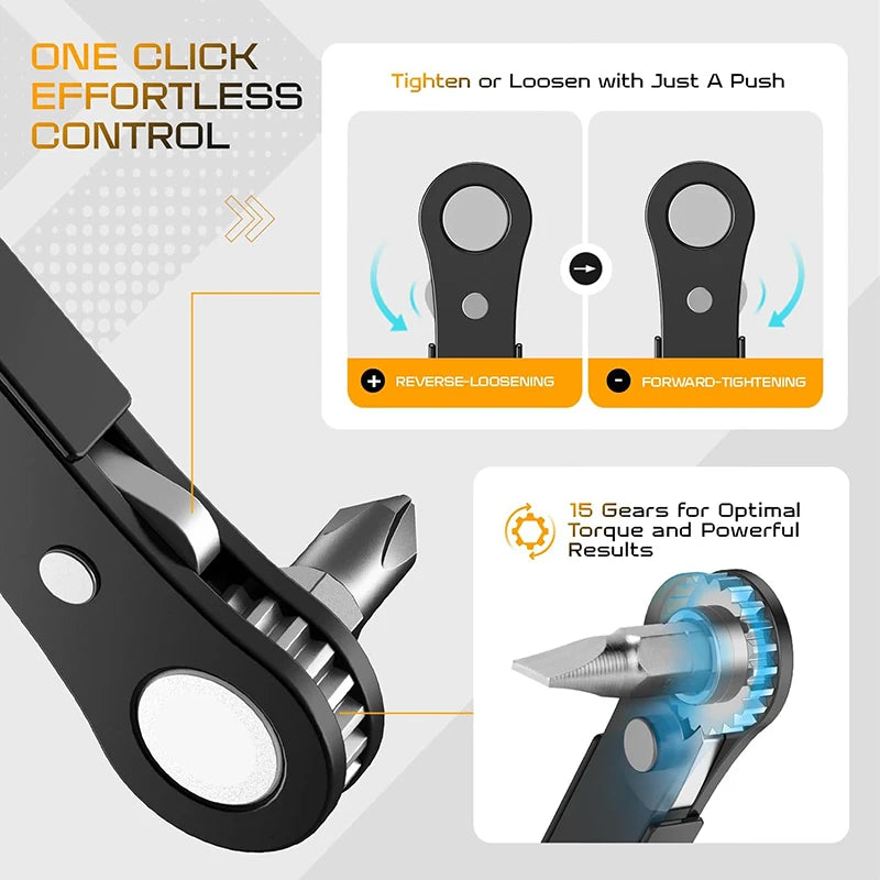 Right Angle Screwdriver Set Mini Ratcheting 90 Degree Offset Wrench Kit Pocket Tool for DIY Repair Low Profile Bit Socket