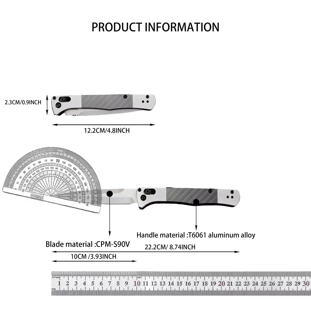 BM 4170BK AXIS Lock Pocket Tool Fact Folding Knife 3.95" S90V Black DLC Spear Point Blade, Aluminum Handles with Carbon Fiber Inlays for Outdoor Camping Hunting Tactical Knives