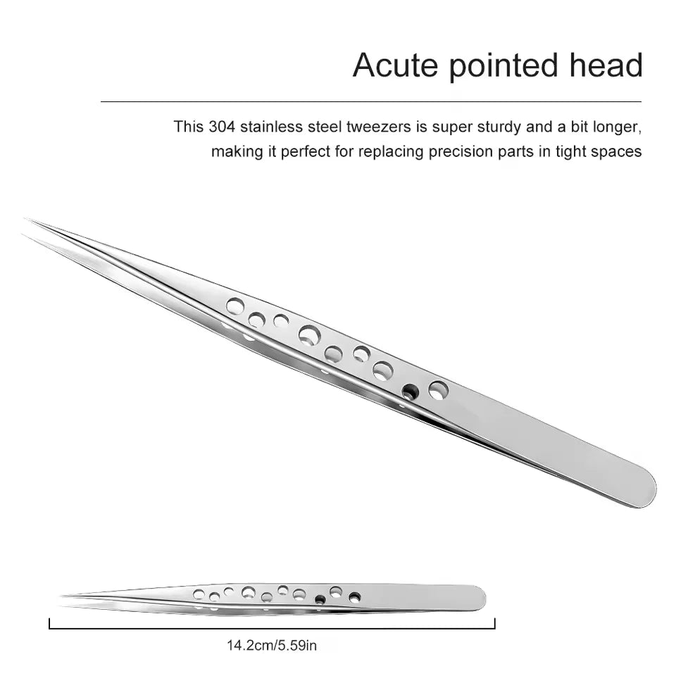 Industrial Tweezers Precision Anti-static Magnetic Soldering Stainless Steel Curved Tip Tweezers CPU IC Repair Clips Hand Tool