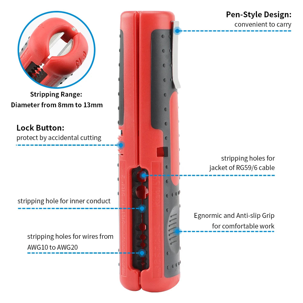 TINSOL Cable Wire Stripper Cutter Pliers Multifunctional Portable Antiskid Handle Hand Tool Hardware Tool Strip Pen Clip for Use