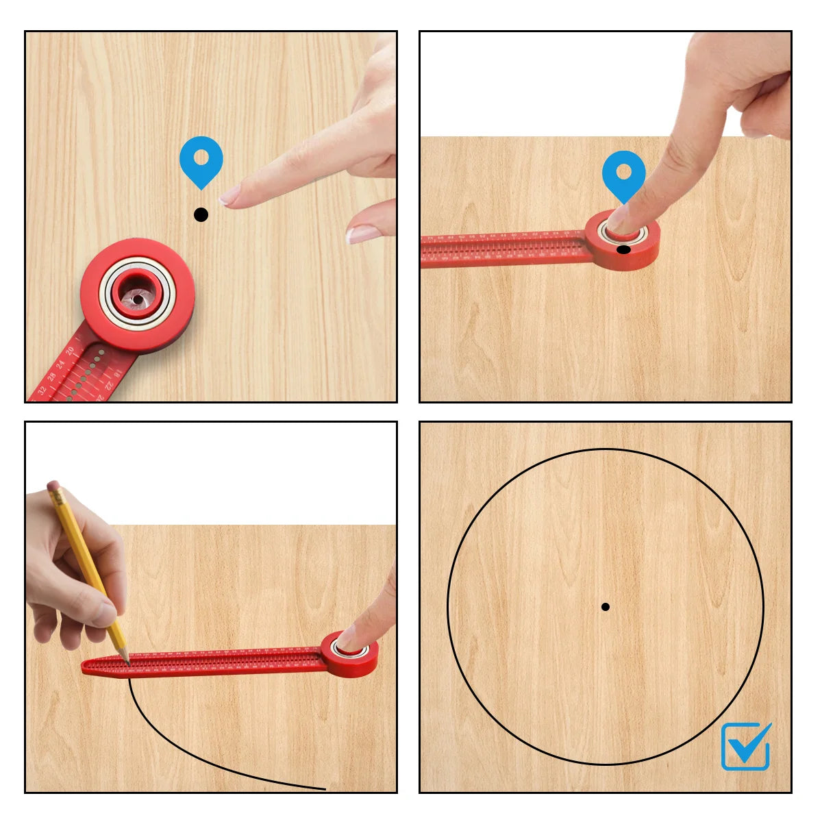 Portable Plastic Circular Drafting Compass Ruler, Precision Measuring Scribing Tool for Woodworking DIY Layout Marking Projects