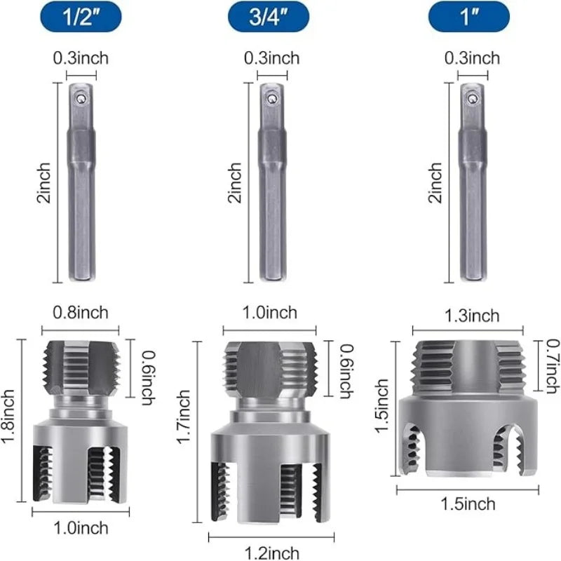 Integrated Internal & External Pipe Threading Tool, PVC Pipe Threader Set 1/2" 3/4" 1'', Pipe Thread Cutting Tool, Thread Maker