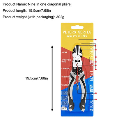 9‑in‑1 Multifunctional Pliers Needle nose Diagonal cutting Wire Stripper Crimper Electrician Household Hardware Repair Hand Tool