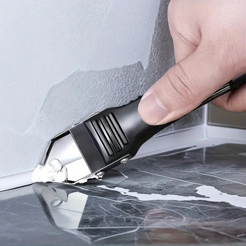 1 Set 3-in-1 Silicone Caulking Tool - Stainless Steel Head for Sealing, Cleaning & Scraping, Ergonomic Plastic Handle