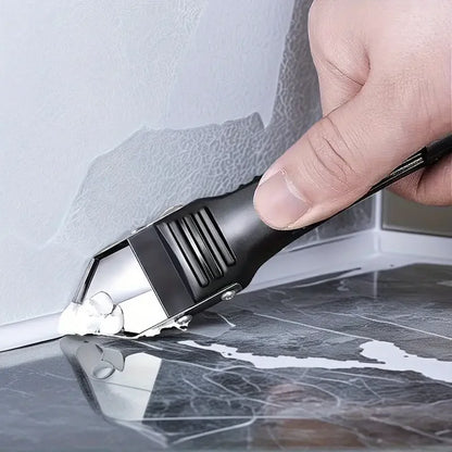 1 Set 3-in-1 Silicone Caulking Tool - Stainless Steel Head for Sealing, Cleaning & Scraping, Ergonomic Plastic Handle
