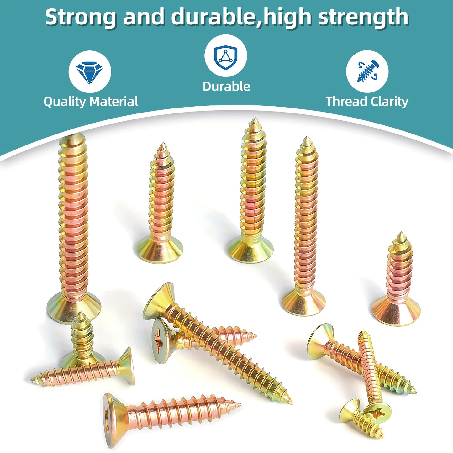 1350pcs Carbon Steel Phillips Wood Screws Assortment Kit, Flat-Head And Phillips Designs, Common Sizes M3.5/M4/M5/#8, Heavy Duty Self-Tapping Fasteners with Anti-Slip Matching Wrench, Sturdy Double Layer Storage Box, Hardware Supplies for Woodworking