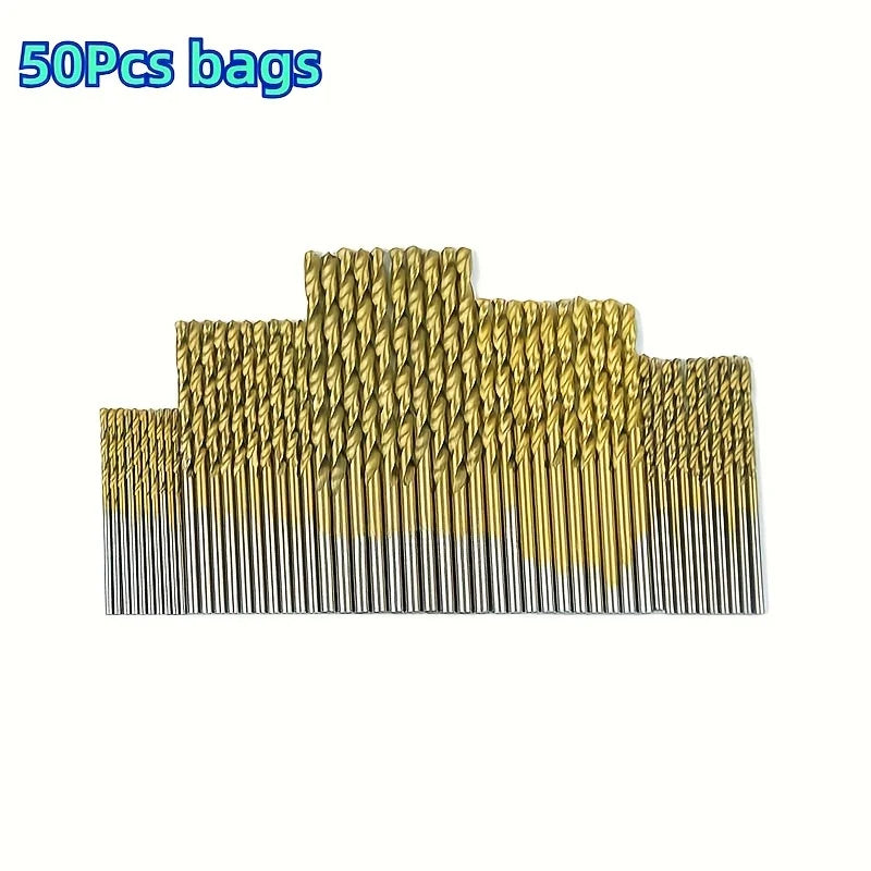50pcs Titanium Coated High Speed Steel Drill Bits - High Quality 135° Point, Suitable for DIY Handcraft, Woodworking