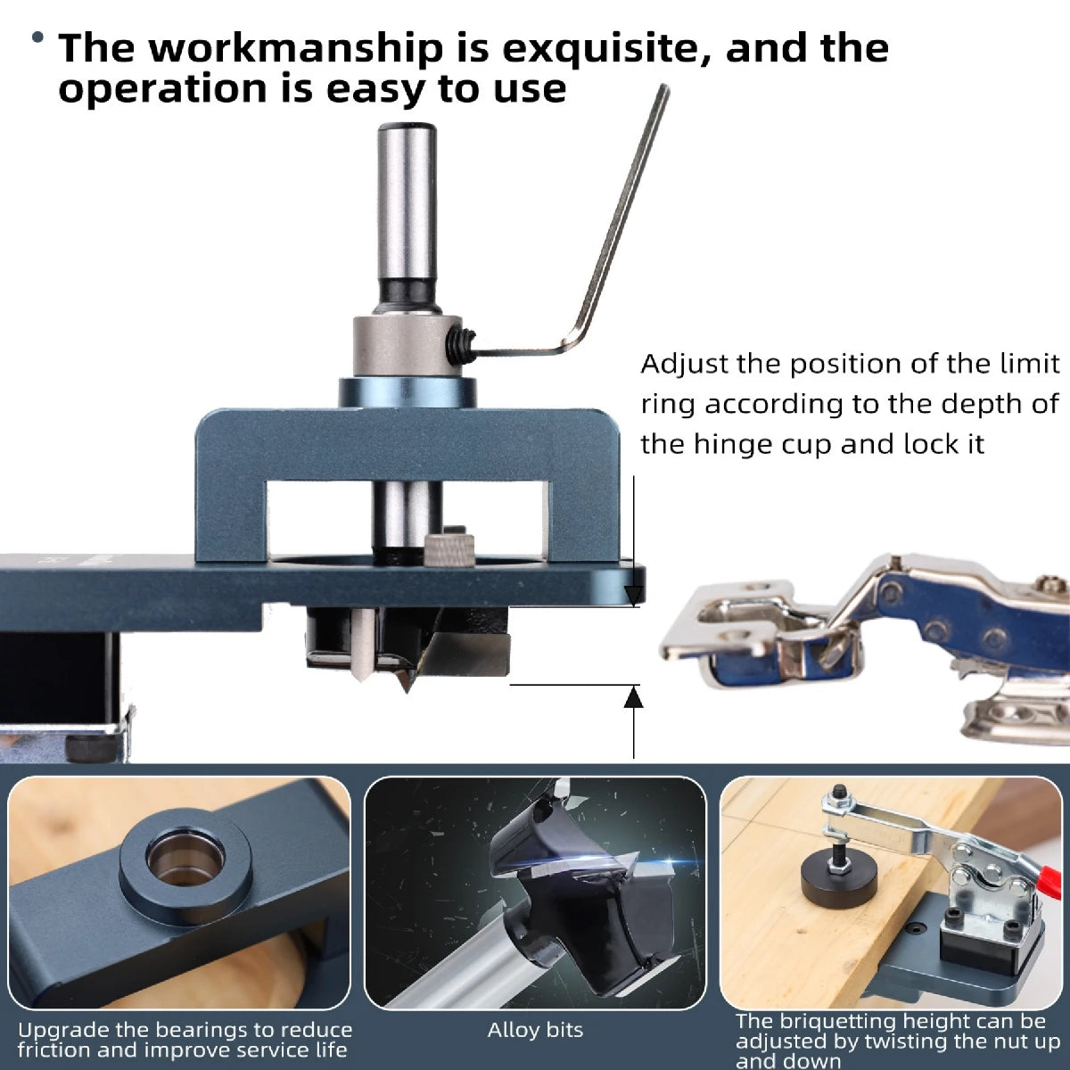 Woodworking 35mm Concealed Hinge Jig Kit or Drill Accessories, Hinge Boring Jig Drilling Guide Locator for Cabinet Cupboard Tool