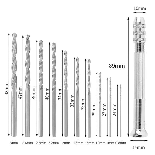0.8-3.0mm Mini Hand Drill Woodworking Tools Drilling Rotary Tool Manual Twist Drill Bit Watchmaker Pin Vice Watch Repair Tools