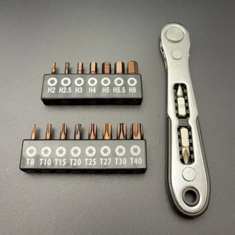 1/4 Bi Directional Mini Ratchet Screwdriver Set Multi Functional Home DIY Manual Tool, Suitable for Small Space Use