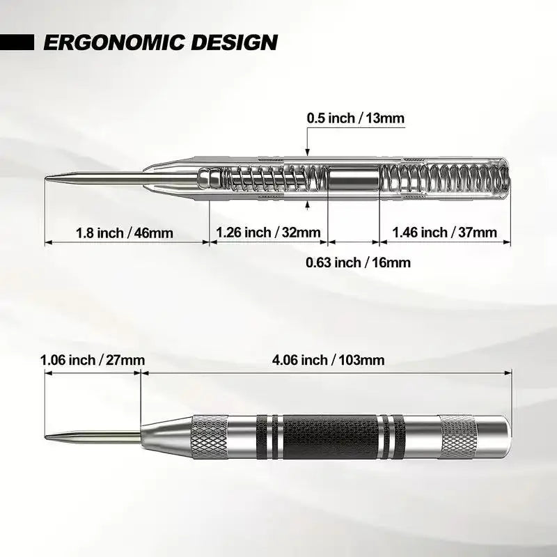 Auto Center Puncher Heavy Duty Drill Guide Tool for Wood Metal Steel Spring Loaded Hole Marker Automatic Hand Tool