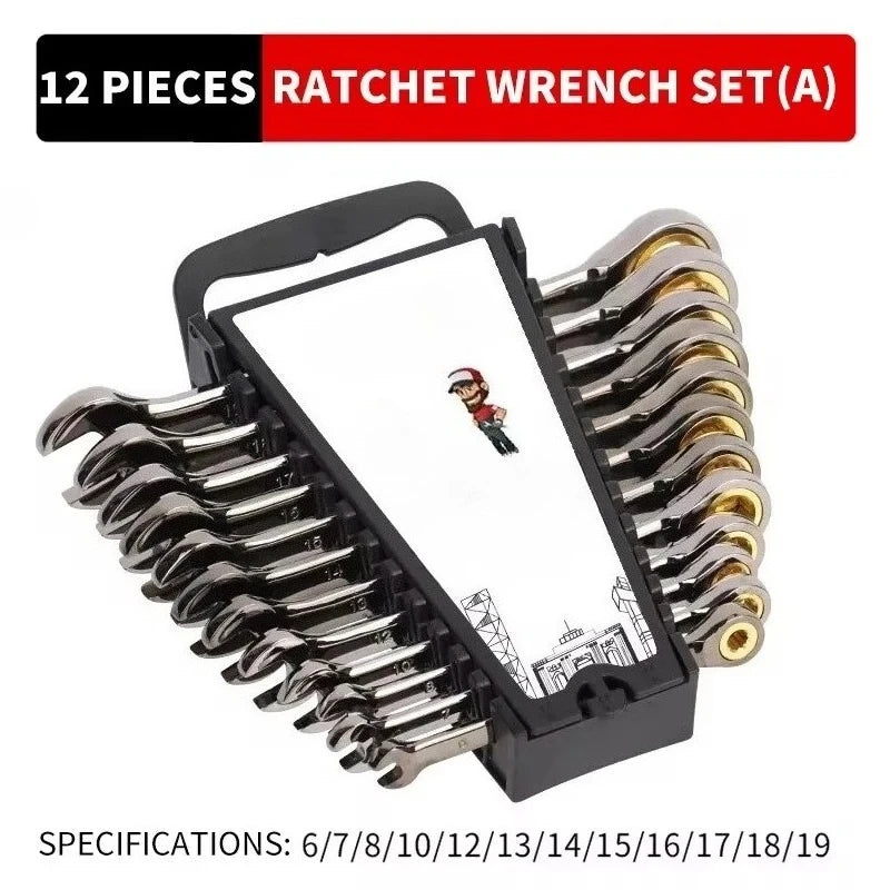 12pcs/6pcs Dual-use Ratchet Head Quick Wrench Set Hardware Tools 72 Teeth Wholesale 180 Degree Rotation