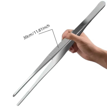 30CM Stainless Steel Tweezers with Anti-Slip Grip | Straight/Curved Tip for Electronics Repair, Fishing, Crafts