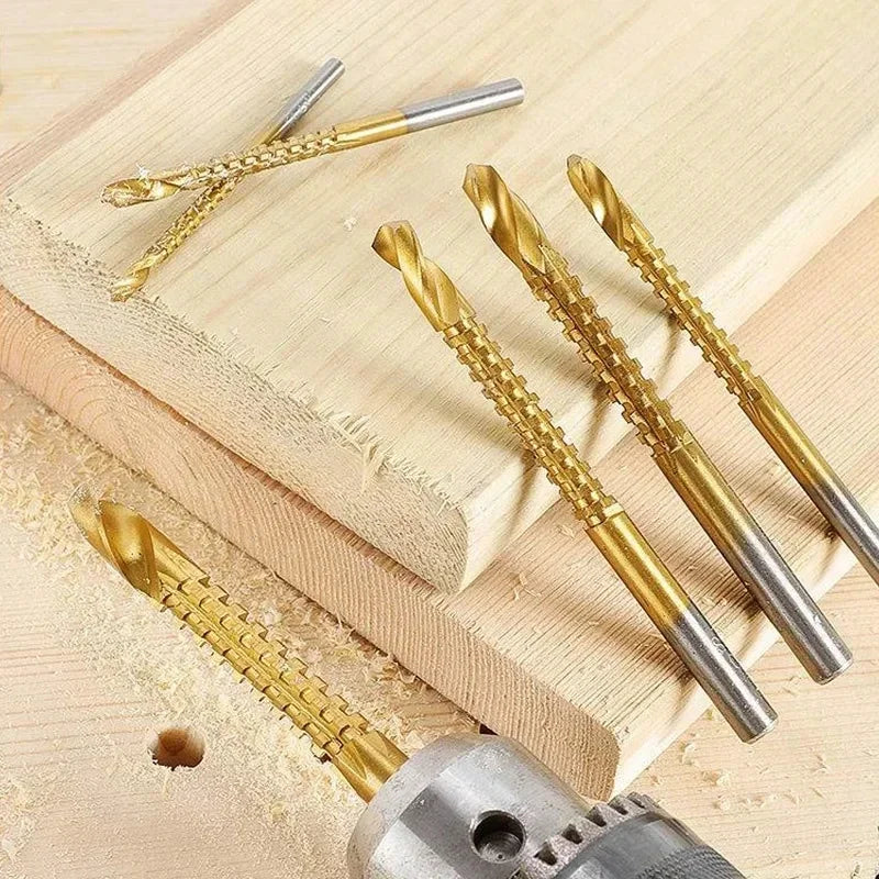 6 Pack Titanium Coated HSS Twist Drill Bits 3-8mm for Wood Metal