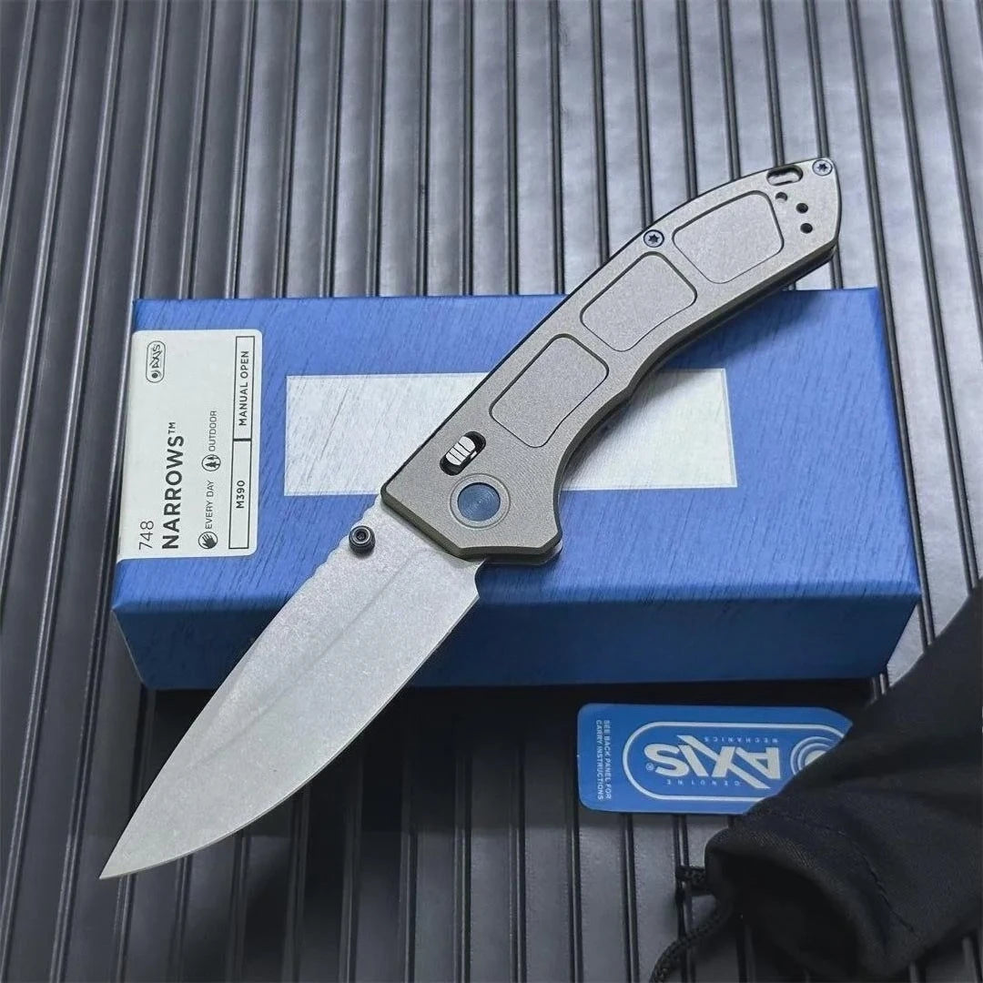 BM 748 Narrows AXIS Pocket Folding Knife 3.43" D2 Blade Gray Aluminum Alloy Handles Outdoor Hunting Camping Survival Tactical Knives EDC Tools