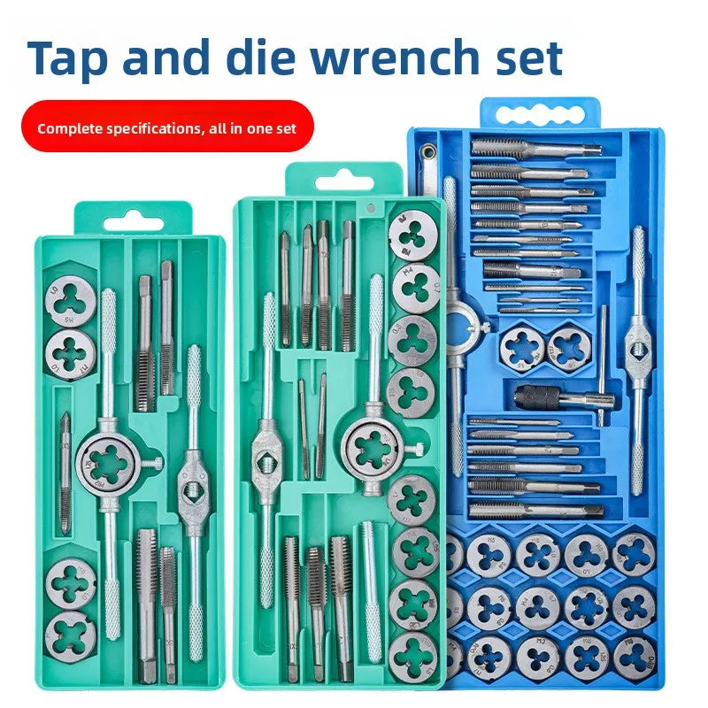 Manual Tap and Die Set with Drill Bits Reamers and Handle Tools for Thread Cutting DIY Hardware Kit Durable Steel