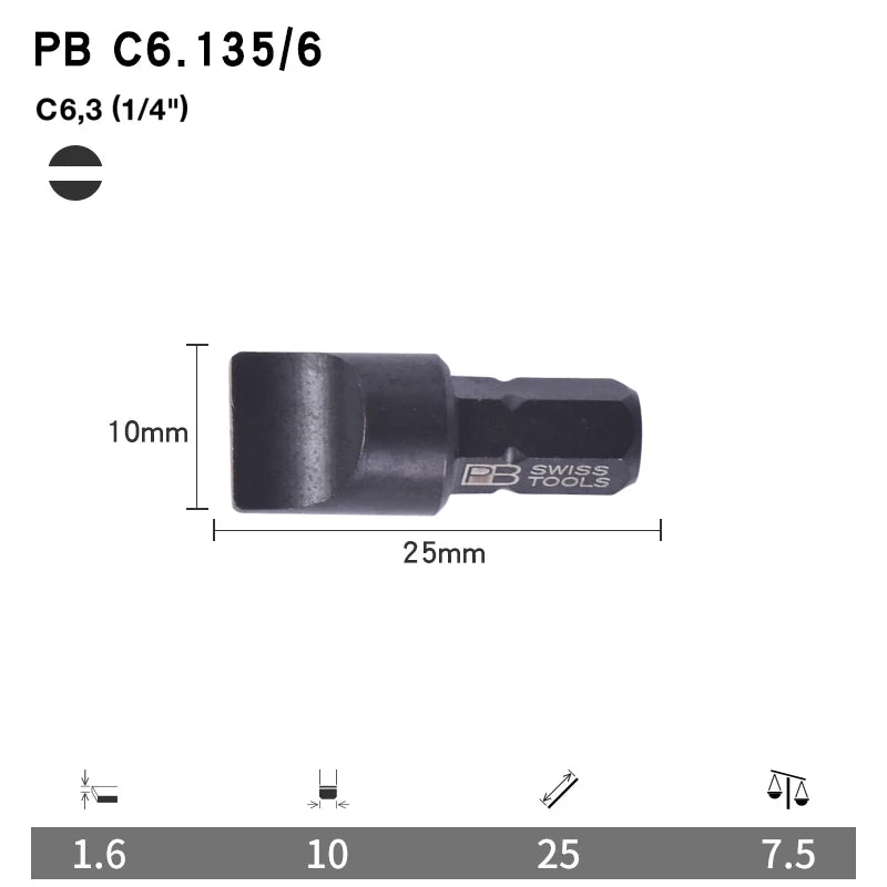 PB Swiss Tools 1/4 Inch Nano-Coated Precision Screwdriver Bit Set for Slotted Screws Cordless Electric Screwdriver Accessories