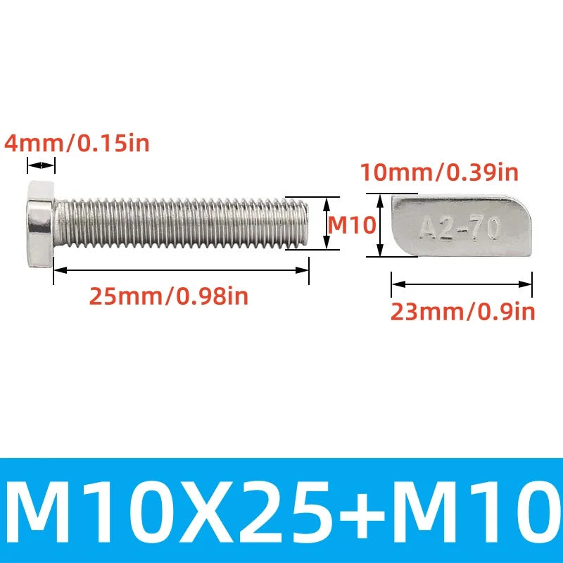 M8/M10 T-Bolt Kit 304 Stainless Steel (A2-70) - T-Screws Locking Tooth Flange Nuts - for Solar Panel Mounting PV Rails Greenhous