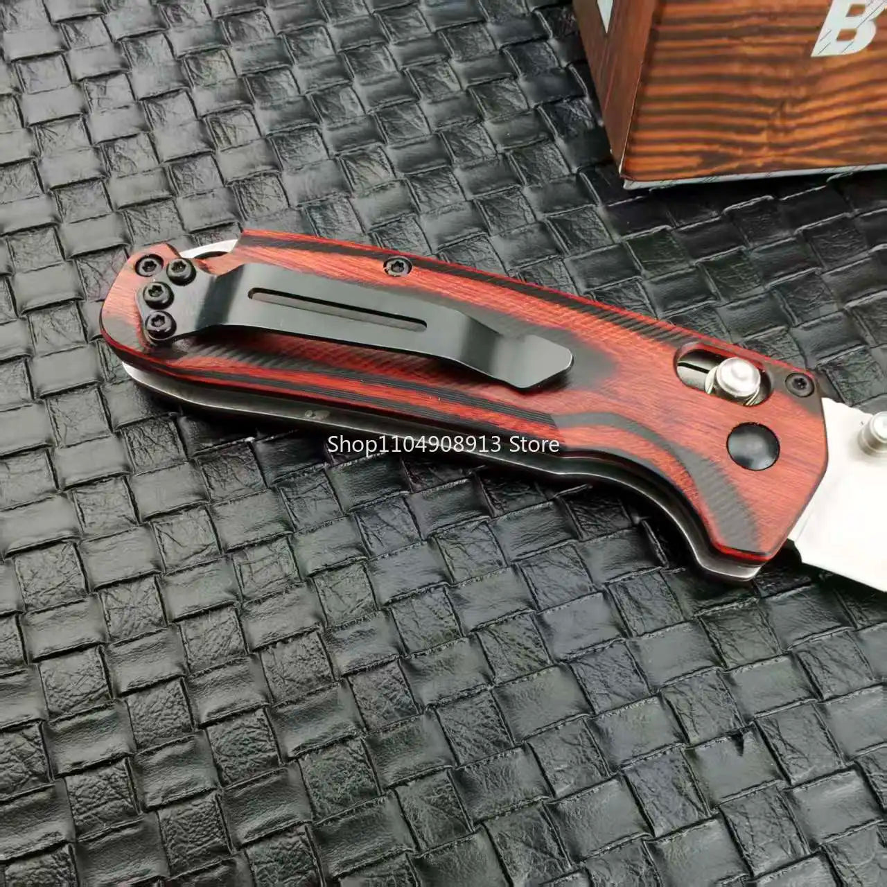 North Fork BM 15031 Outdoor Axis Folding Knife with Clip Jungle Exploration Wilderness Camping Backpacking Utility Jackknife Stablized Wood Handle
