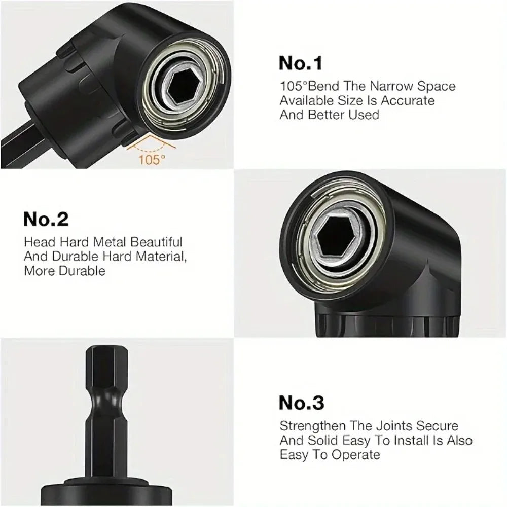 Flexible Drill Bit Extension 105° & 90° Right Angle Adapter, 1/4 3/8 1/2" Impact Socket Set, 360° Rotatable Shaft Extension