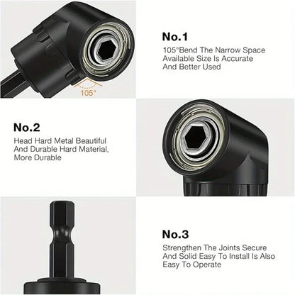 Flexible Drill Bit Extension 105° & 90° Right Angle Adapter, 1/4 3/8 1/2" Impact Socket Set, 360° Rotatable Shaft Extension