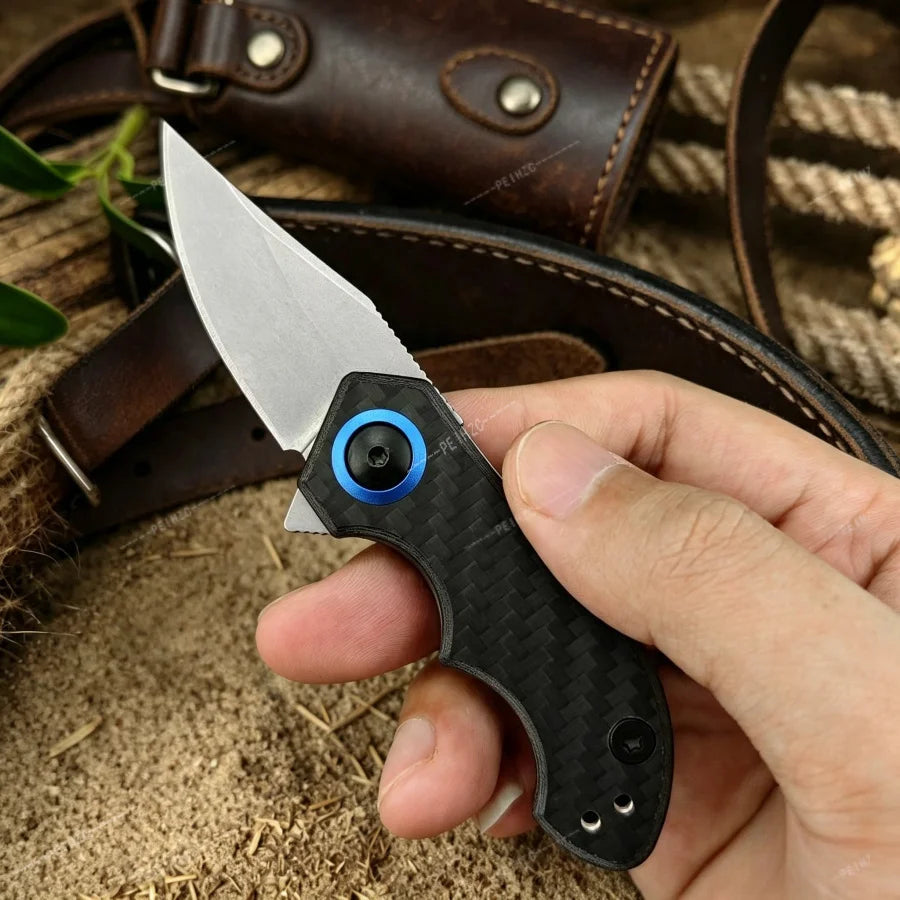 0022 Mini Folding Knife Carbon Fiber Handle & 8CR13 Steel Blade Outdoor Camping Hiking Cutting Tool Fishing Knife Gift for Men