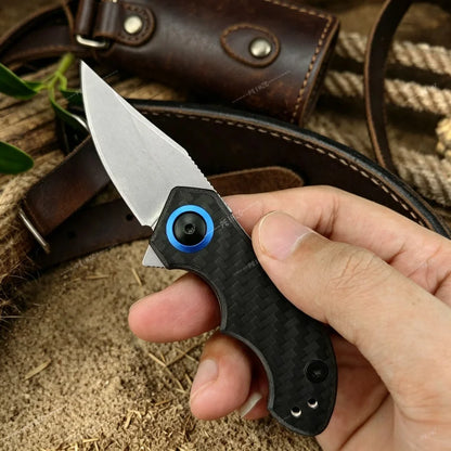 0022 Mini Folding Knife Carbon Fiber Handle & 8CR13 Steel Blade Outdoor Camping Hiking Cutting Tool Fishing Knife Gift for Men