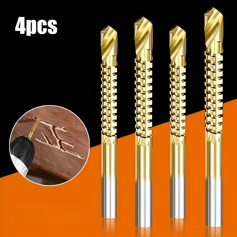 HSS Twist Drill Bits Set Titanium Coated Drill Bit 3-6mm Serrated Grooving Spiral Jagged Saw Drill Bit Composite Drill Bits