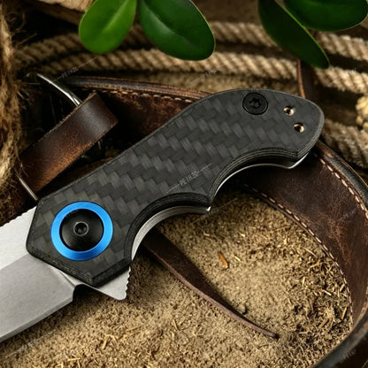 0022 Mini Folding Knife Carbon Fiber Handle & 8CR13 Steel Blade Outdoor Camping Hiking Cutting Tool Fishing Knife Gift for Men