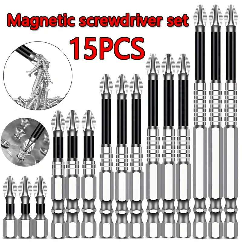 15pcs K5 Non-Slip Anti-Impact Threaded Drill Bit Set, High Magnetic Electric Screwdriver Drill Kit - High Hardness, Durable