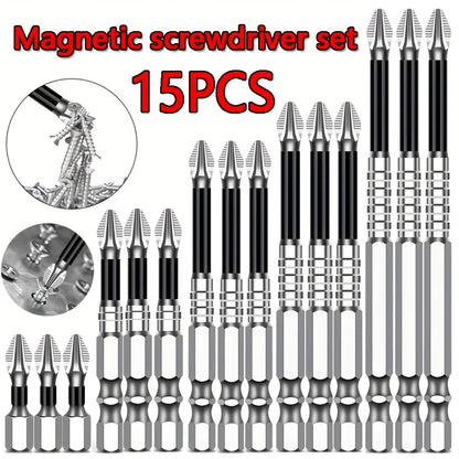 15pcs K5 Non-Slip Anti-Impact Threaded Drill Bit Set, High Magnetic Electric Screwdriver Drill Kit - High Hardness, Durable