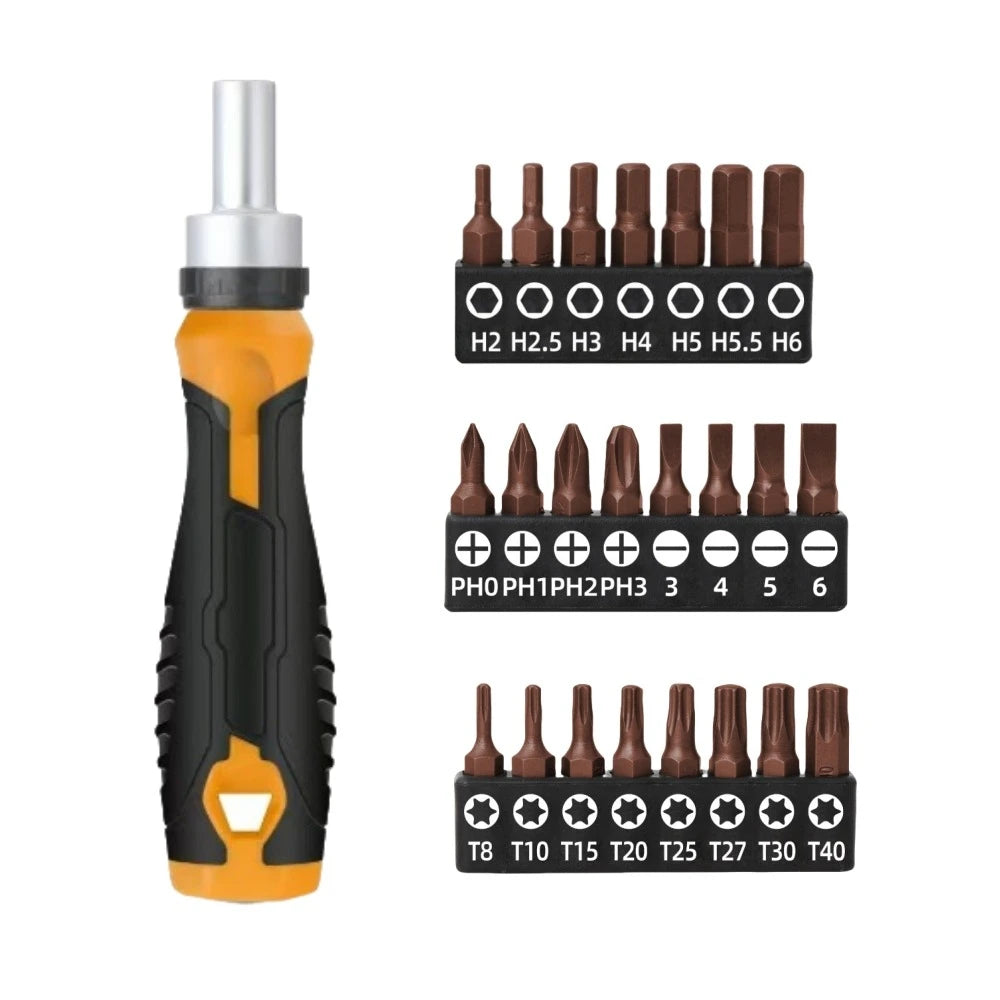 1/4 (6.35mm) Hi-Spec Ratchet Screwdriver Bit Set Multifunctional Magnetic Bit Driver Holder Handle Slotted Hex Torx Phillips Bit