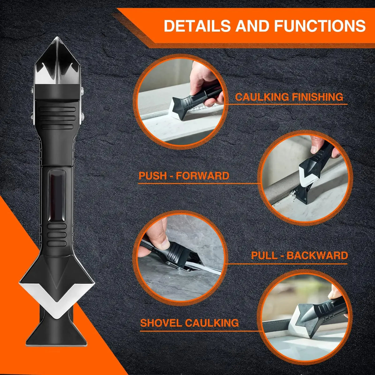 5 in 1 Multi-function Scraper Tool Sealant Finishing Tool Caulk Remover & Glass Glue Angle Scraper for Bathroom Kitchen Floor