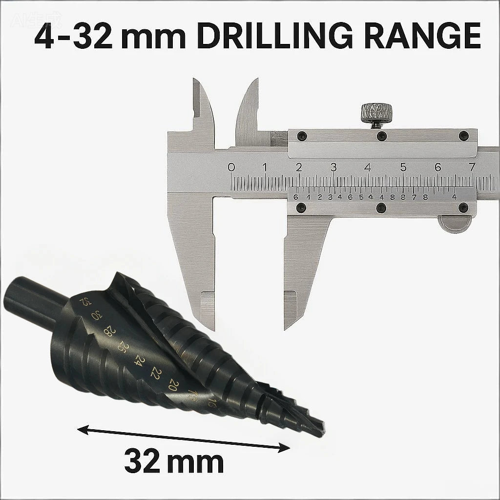 HSS Cobalt Step Drill Bit 4-32mm Spiral Cone Bit Triangle Shank Metal Wood Drilling Reamer High Speed Steel DIY Tool