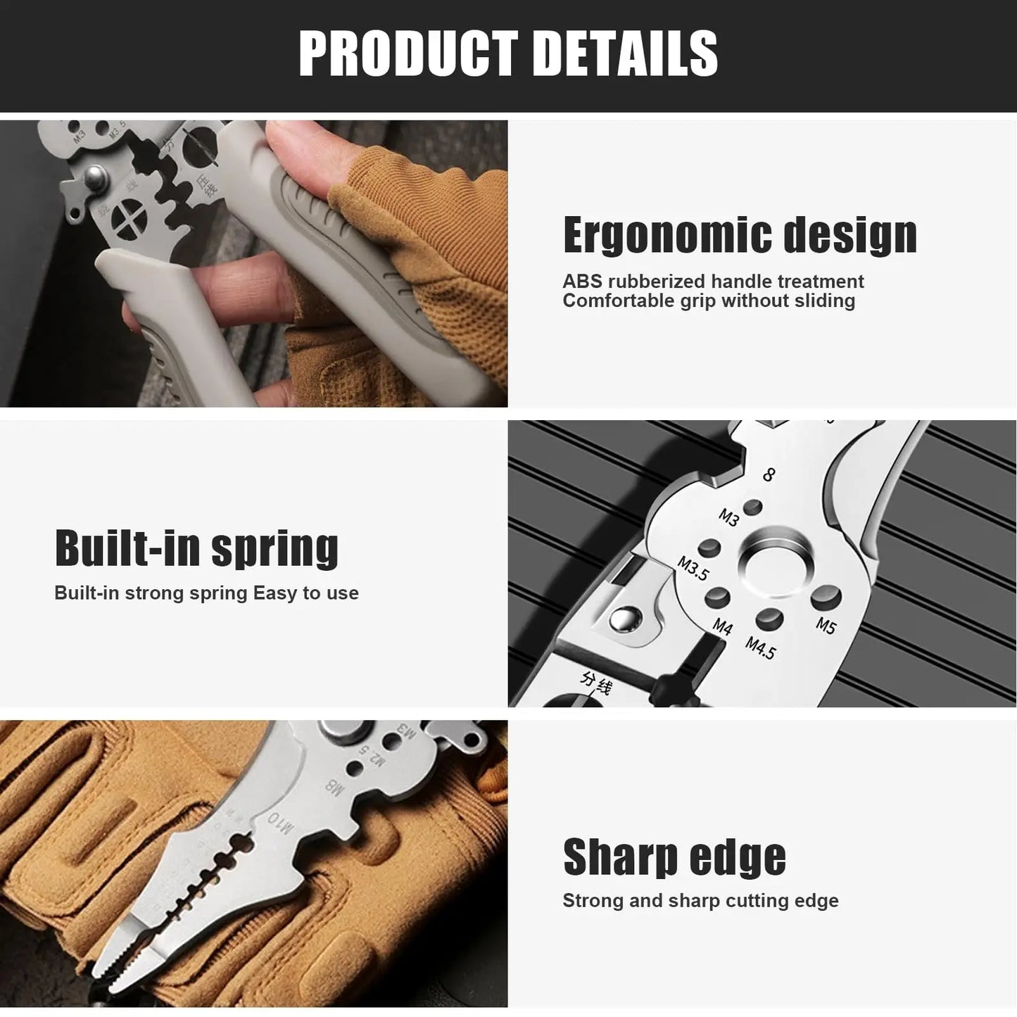 Multifunction Industrial Wire Stripper Cutter Crimper Heavy Duty Stainless Steel Electrical Pliers with Ergonomic Comfort Grip+