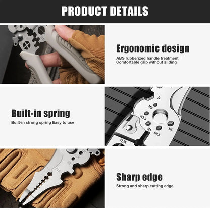 Multifunction Industrial Wire Stripper Cutter Crimper Heavy Duty Stainless Steel Electrical Pliers with Ergonomic Comfort Grip+