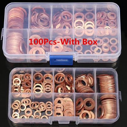 200/50PCS Copper Washer Gasket Nut and Bolt Set Flat Ring Seal Assortment Kit with Box //M8/M10/M12/M14 for Sump Plugs