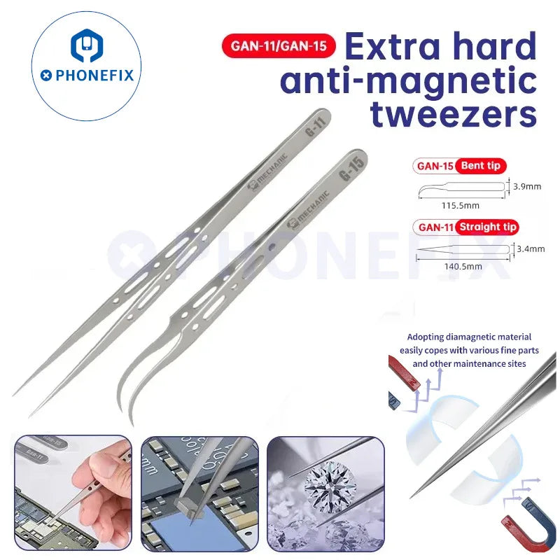 MECHANIC G-11/15 Anti-magnetic Tweezers Ultra Fine Tip Precision Tweezers for Jumping Wire Clamping IC SMD Mobile Phone Repair