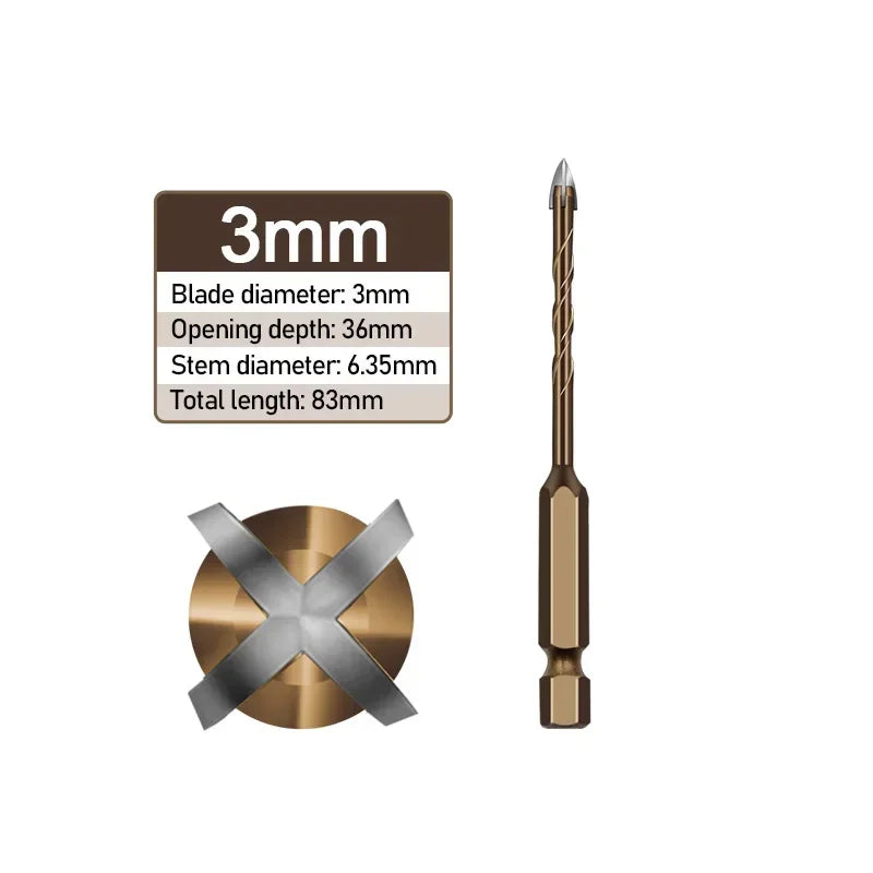 Cross Hexagonal Ceramic Tile Tips Glass Cement Opener Hole Triangle Alloy Drill Size 3mm 4mm 5mm 6mm 8mm 10mm 12mm
