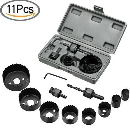 11Pcs Hole Saw Kit Durable Carbon Steel Metal Circle Power Drill Hole Cutter for Wood PVC and Plastic