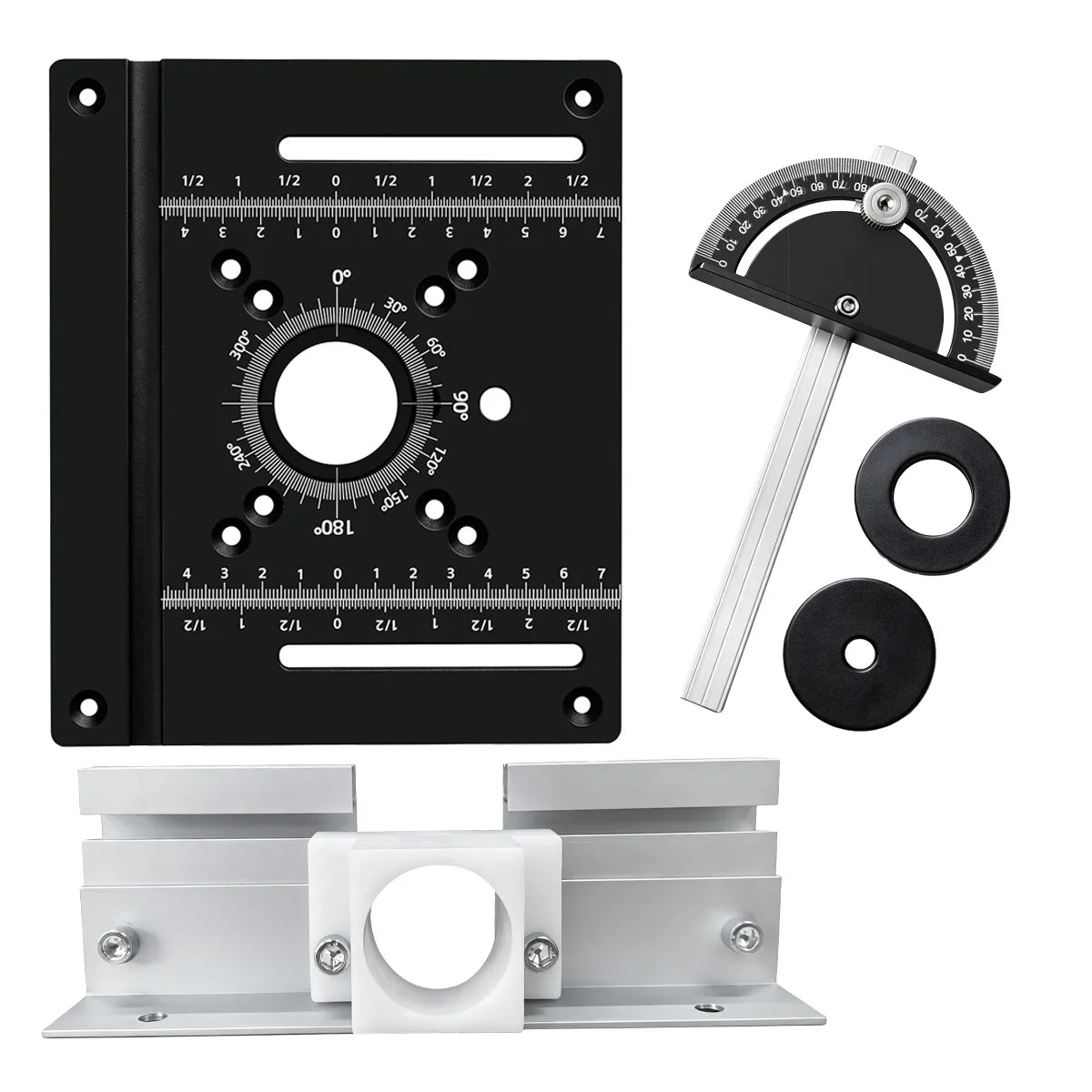 Router Insert Plate Full Kit Aluminum Router Table Base Miter Gauge Sliding Hardware Dual Scale Benchtop Wood Router Woodworking