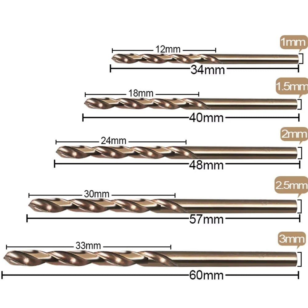 10pcs/set HSS M35 Cobalt Drill Bits 1-3mm for Metal/Stainless Steel - High-Speed Steel Cobalt Coated Drill Bits with Enhanced