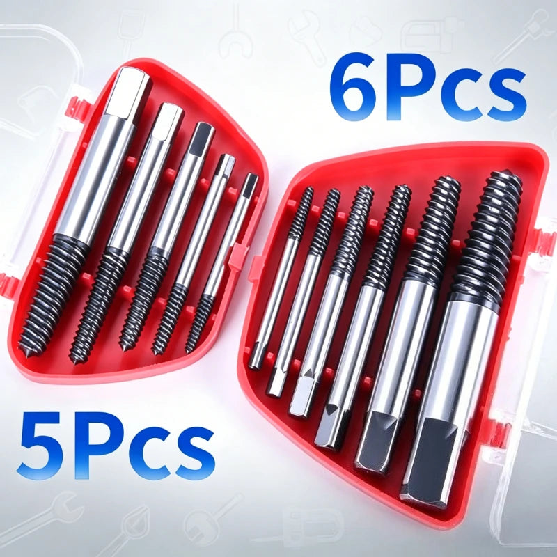 5/6PCS Broken Screw Extractor Set, Carbon Steel Double End Damaged Bolt Remover Drill Bits with Storage Case