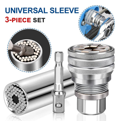 3Pcs Universal Sleeve Set All-Fitting Multi Drill Attachment Adjustable Hex Universal Socket 3/8" Drive Wrench Repair Tools