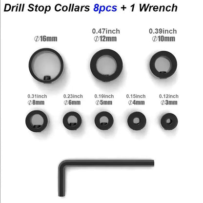 Steel Drill Stop Collar Kit - Metric Adjustable Depth Limiter Rings for Woodworking | Shaft Positioner & Hole Guide Accessories