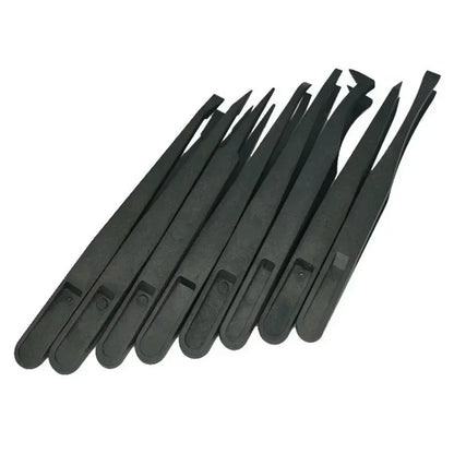 8PCS Flat Tip Anti-static Tweezer 11-12CM Black Flat Tip Plastic Antistatic Tweezers