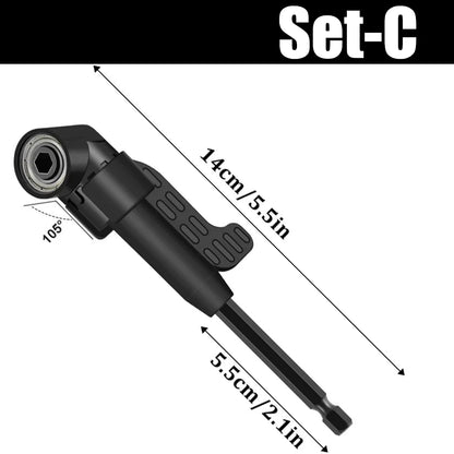 Flexible Drill Bit Extension 105° & 90° Right Angle Adapter, 1/4 3/8 1/2" Impact Socket Set, 360° Rotatable Shaft Extension