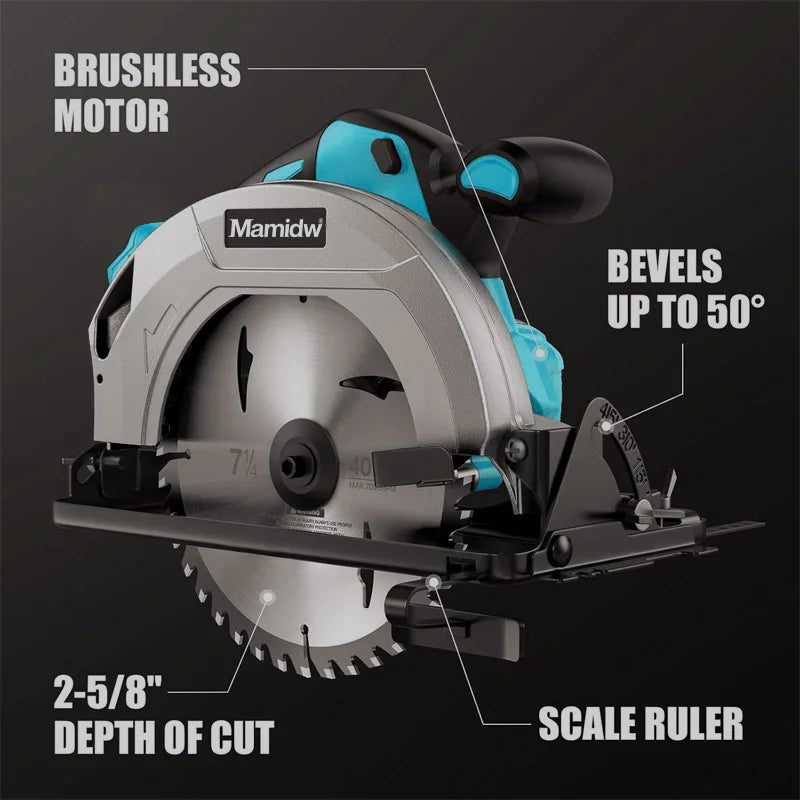7Inch Brushless Circular Saw 5000RPM Cordless Handheld Adjustable Cutting Depth Woodwork Saw For Makita 18V Battery Pin