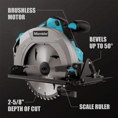 7Inch Brushless Circular Saw 5000RPM Cordless Handheld Adjustable Cutting Depth Woodwork Saw For Makita 18V Battery Pin